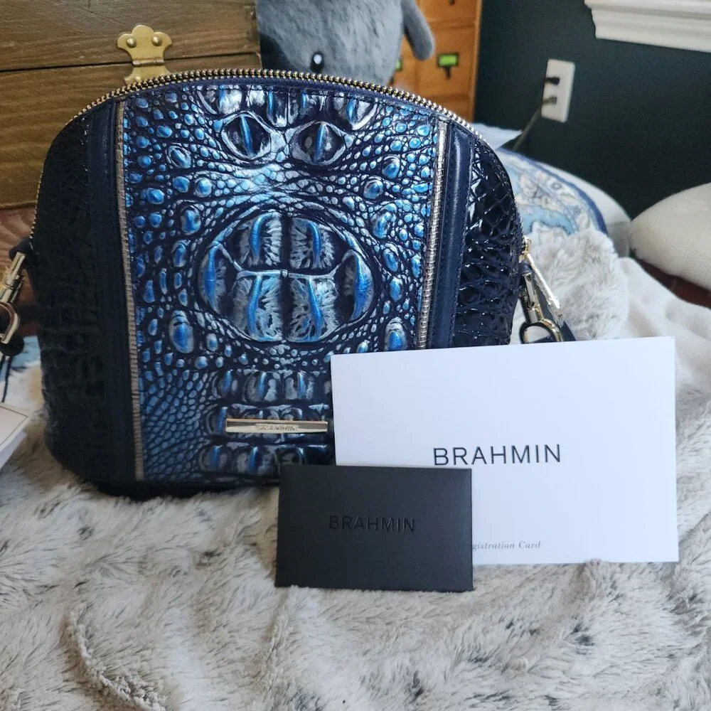 Brahmin Small Georgina - Kyanite Havisham Croc Leather Cross Body - Picture 8 of 11